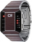 Mens Binary LED Wood Effect Strap Watch