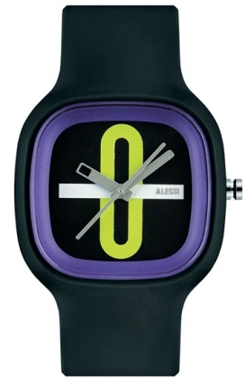 Alessi Kaj Black Plastic Purple Trim Watch