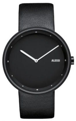 Mens Alessi Out Time Black Leather Watch